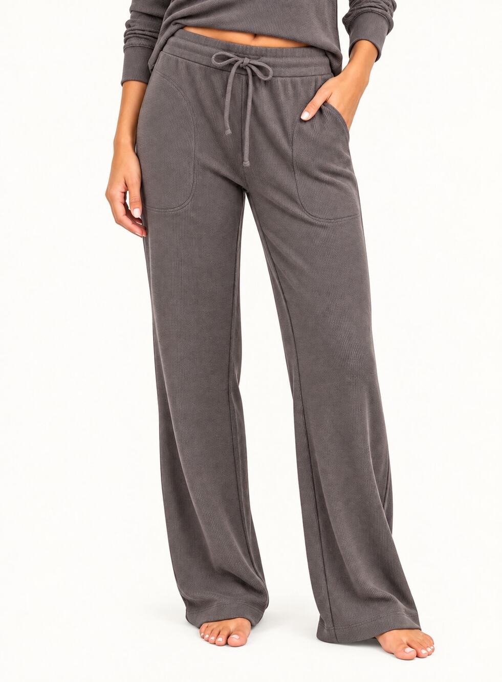 Cariloha Waffle Knit Straight Leg Lounge Pant Charcoal Grey Womens Size XL New